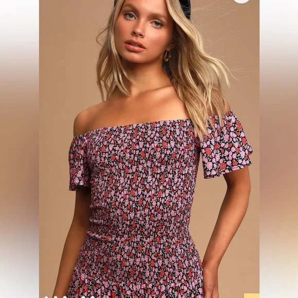 LULUS Such A Darling Sweet Floral Print Off Shoulder Dress. Size S - Picture 4 of 7
